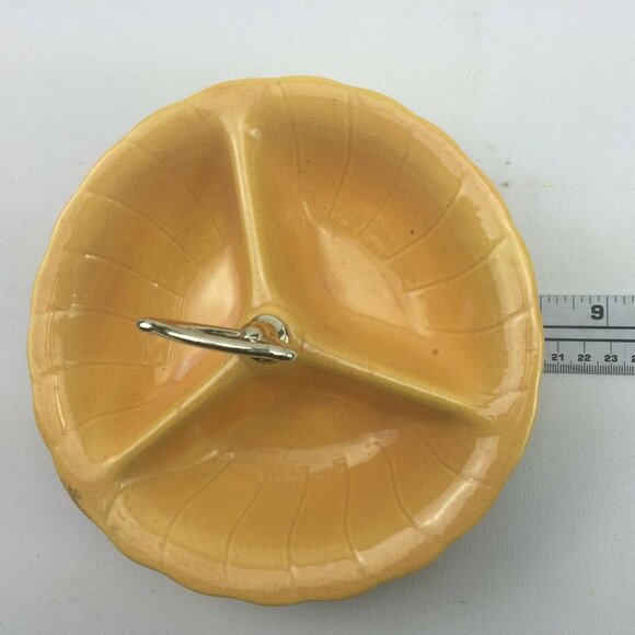 Vintage 60s MCM Lane & Co Divided Serving Dish Yellow Party Gold USA 1960 - Picture 3 of 9